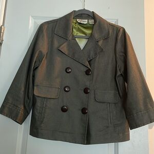 Ambiance Short Jacket Size 8 Army Green  Cropped Double Breasted Notched Lapels
